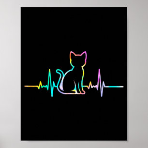 Cute Heartbeat Cat Lover Animal Silhouette Poster