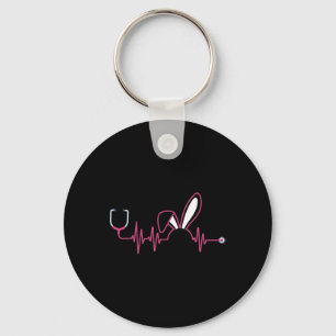 Cute Heartbeat Easter Bunny Nurse Stethoscope Key Ring