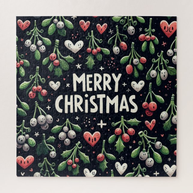 Cute hearth Christmas Mistletoe branch Jigsaw Puzzle (Vertical)