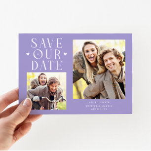 Cute Hearts 2-Photo Lilac Wedding Save The Date