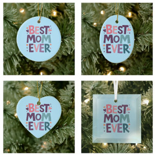 Cute Hearts and Flowers Best Mum Ever Ceramic Ornament