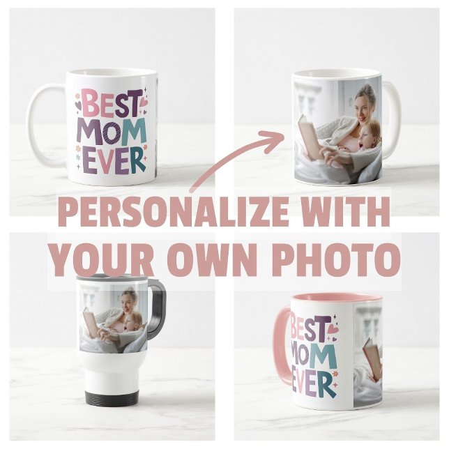 Cute Hearts and Flowers Best Mum Ever Coffee Mug (personalize own photo Cute Hearts and Flowers Best Mom Ever magnets)