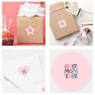 Cute Hearts and Flowers Best Mum Ever Star Sticker