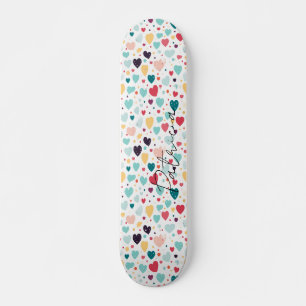 Cute Hearts and Polka Dots Pattern Colourful Girly Skateboard