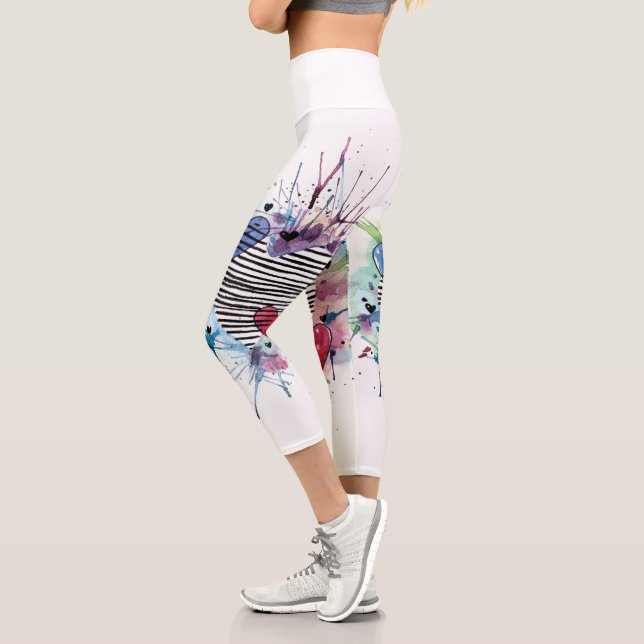 Cute Hearts And Washes In Watercolor  Capri Leggings (Left)