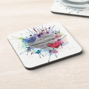 Cute Hearts And Washes In Watercolor Coaster