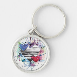 Cute Hearts And Washes In Watercolor Key Ring