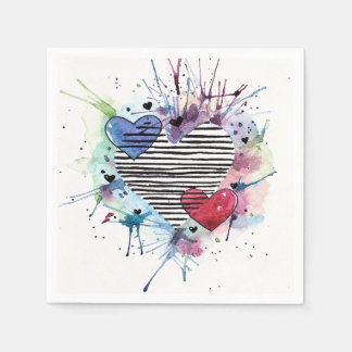 Cute Hearts And Washes In Watercolor  Napkin