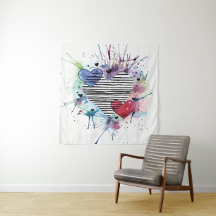 Cute Hearts And Washes In Watercolor Tapestry