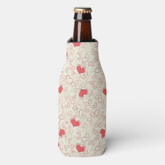 Cute Hearts Background Bottle Cooler (Bottle Front)