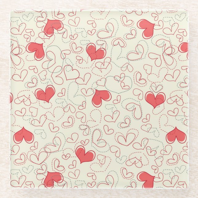 Cute Hearts Background Glass Coaster (Front)