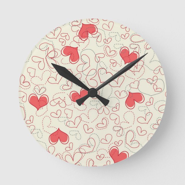 Cute Hearts Background Round Clock (Front)