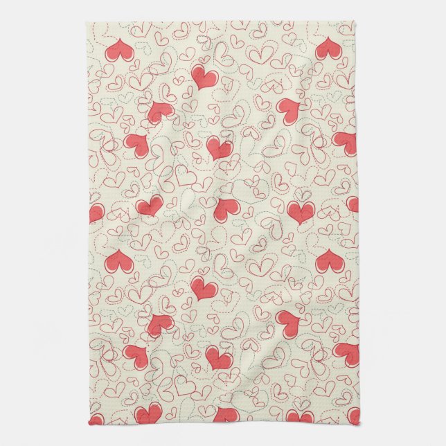 Cute Hearts Background Tea Towel (Vertical)