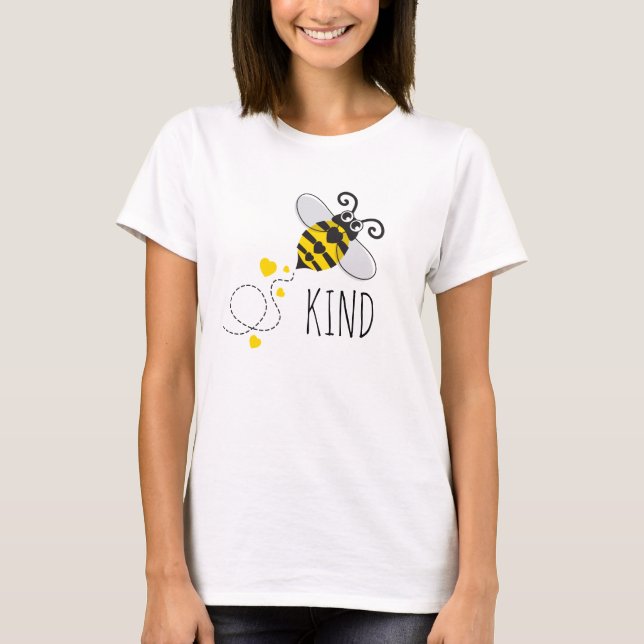 Cute hearts bee kind yellow black or custom text T-Shirt (Front)