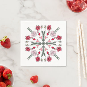 Cute Hearts Bees Roses Romantic Floral Doodles Napkin