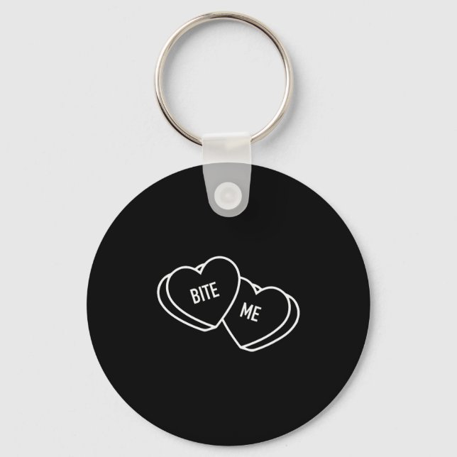 Cute Hearts Bite Me, Funny Anti-valentines Day  Key Ring (Front)