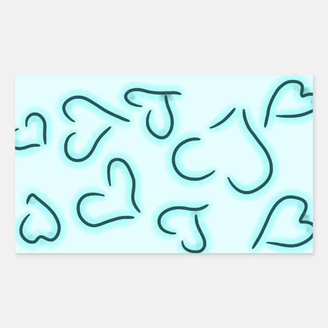 Cute Hearts Blue Rectangular Sticker (Front)