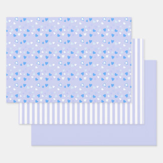 Cute Hearts Blue Wrapping Paper Sheet