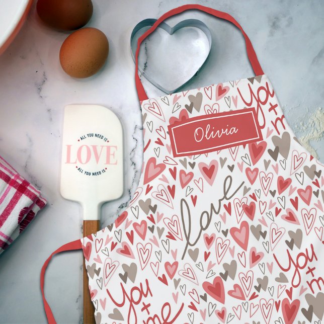 Cute Hearts Boho Valentines Pattern Apron (Creator Uploaded)