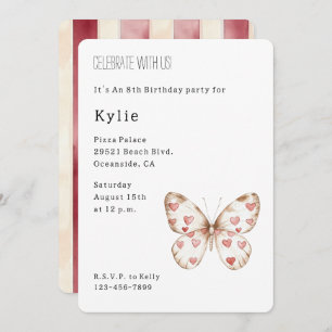 Cute Hearts Butterfly Birthday Invitation