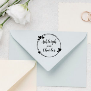 Cute Hearts Calligraphy Names Rubber Stamp