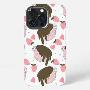 Cute Hearts Chocolate Strawberries Pattern Pink iPhone 13 Pro Case