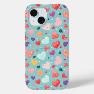 Cute Hearts Colourful Pattern iPhone 15 Case