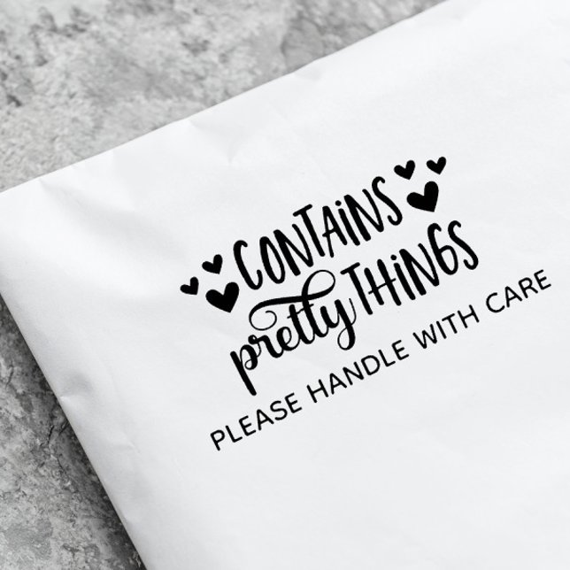 Cute Hearts Contains Pretty Things Fragile Rubber Stamp (Creator Uploaded)