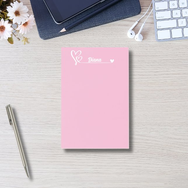 Cute hearts & Custom Name,Simple Personalised Post-it Notes (Creator Uploaded)