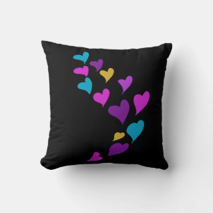 Cute Hearts Dripping Pink Yellow Blue Black Cushion