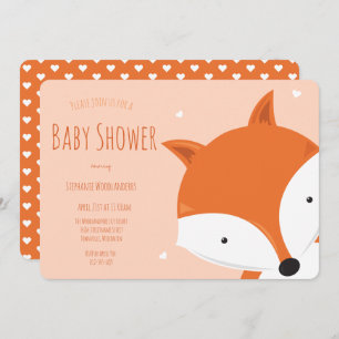 Cute Hearts Fox Animal Baby Shower Invitation