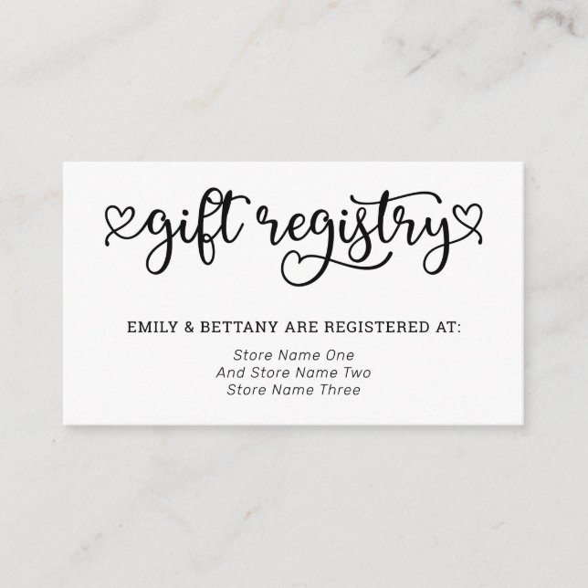 Cute Hearts Gift Registry Wedding Enclosure Card (Front)