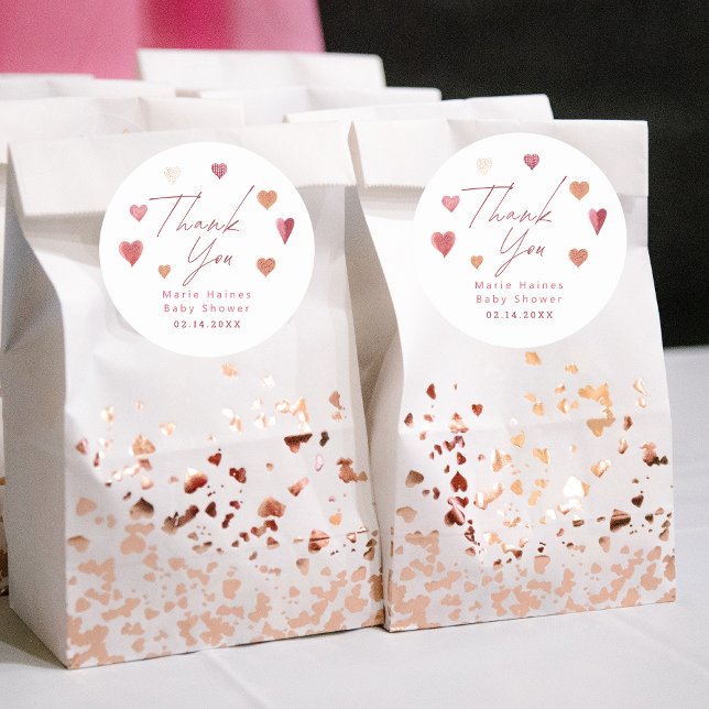 Cute Hearts Girly Baby Shower Thank You Classic Round Sticker (Creator Uploaded)