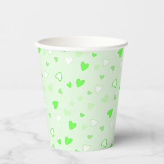 Cute Hearts Green Paper Cups