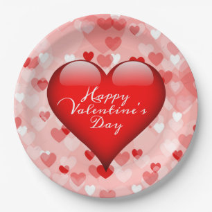 Cute Hearts Happy Valentines Day Party Paper Plate