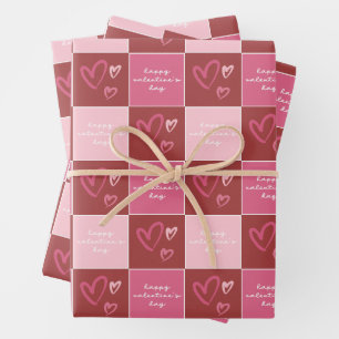 Cute Hearts Happy Valentine's Day Pink Pattern Wrapping Paper Sheet
