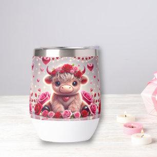 Cute Hearts Highland Cow Stemless Wine Tumbler