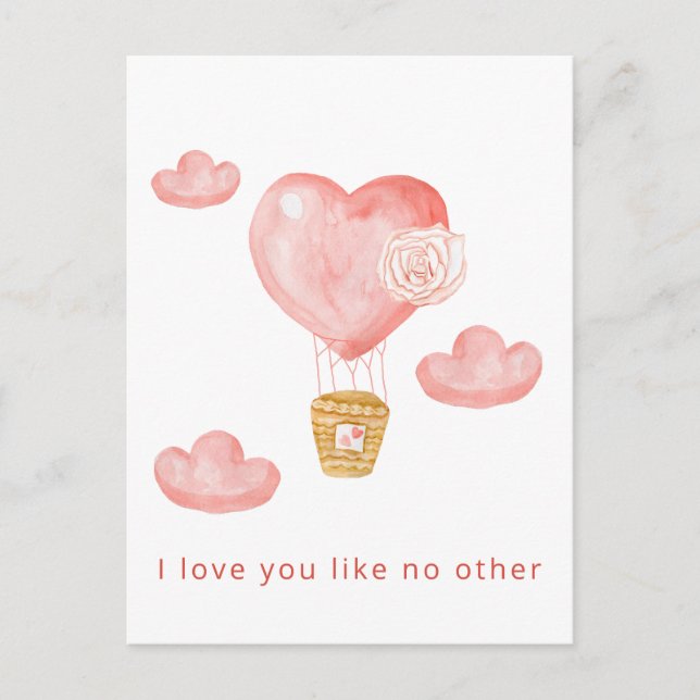Cute Hearts Hot Air Balloon Valentines Card (Front)