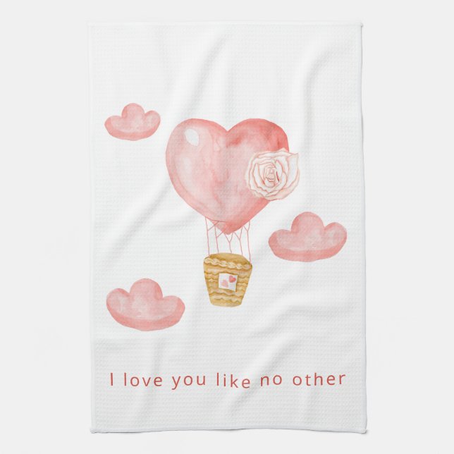 Cute Hearts Hot Air Balloon Valentines  Tea Towel (Vertical)