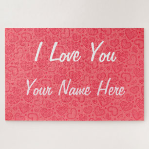 Cute Hearts - I Love You - Add Your Name / Text  Jigsaw Puzzle
