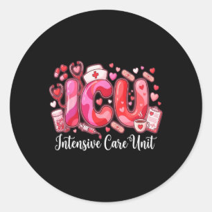 Cute Hearts Icu Valentine Nurse Valentines Day Shi Classic Round Sticker