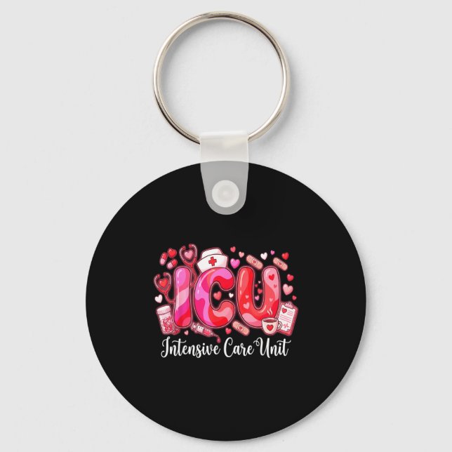 Cute Hearts Icu Valentine Nurse Valentines Day Shi Key Ring (Front)