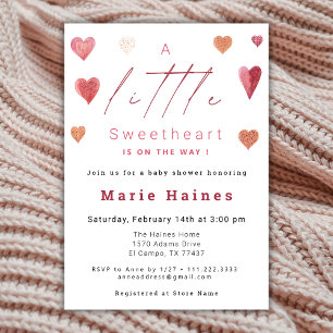 Cute Hearts Little Sweetheart Baby Shower Girly Invitation