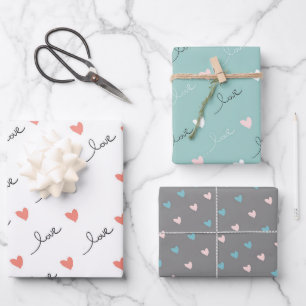 Cute Hearts & Love Script Valentines Day Wrapping Paper Sheet