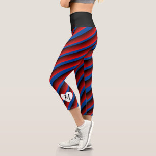 Cute Hearts Monogram Name Ombre Stripes Blue Capri Leggings