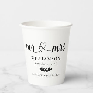 Cute Hearts Mr & Mrs Wedding Engagement Paper Cups