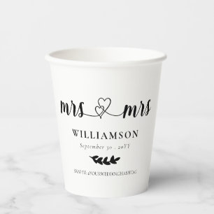 Cute Hearts Mrs & Mrs Lesbian Wedding Paper Cups