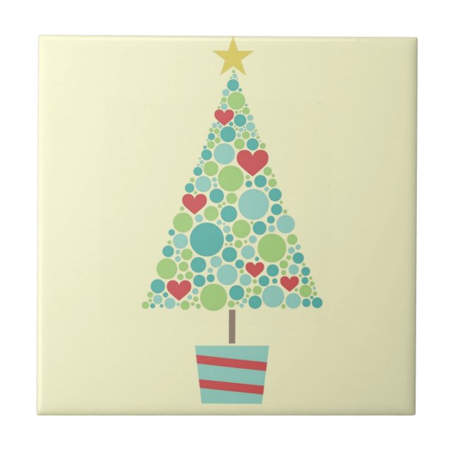 Cute hearts pastel modern Christmas tree Ceramic Tile (Front)