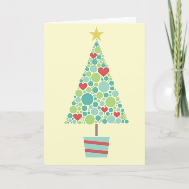 Cute hearts pastel modern Christmas tree Holiday Card (Front)