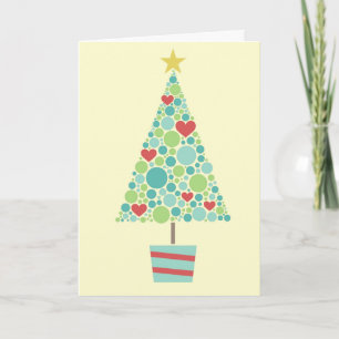 Cute hearts pastel modern Christmas tree Holiday Card